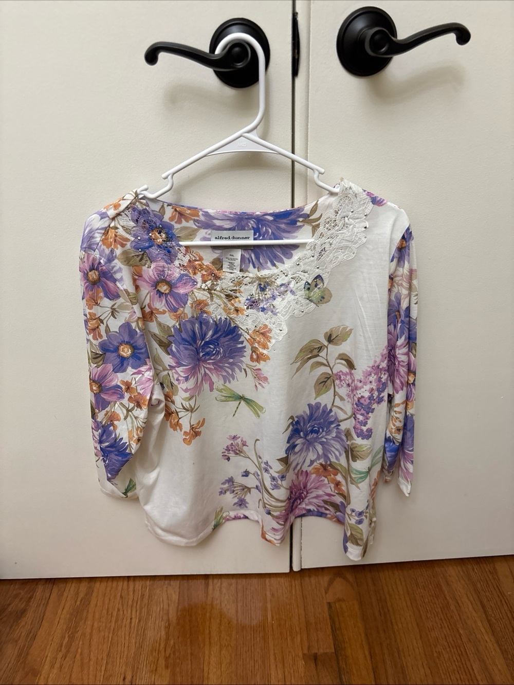 Alfred Dunner Pastel Floral Top Lace Womens PXL Rhinestone Feminine Dainty New